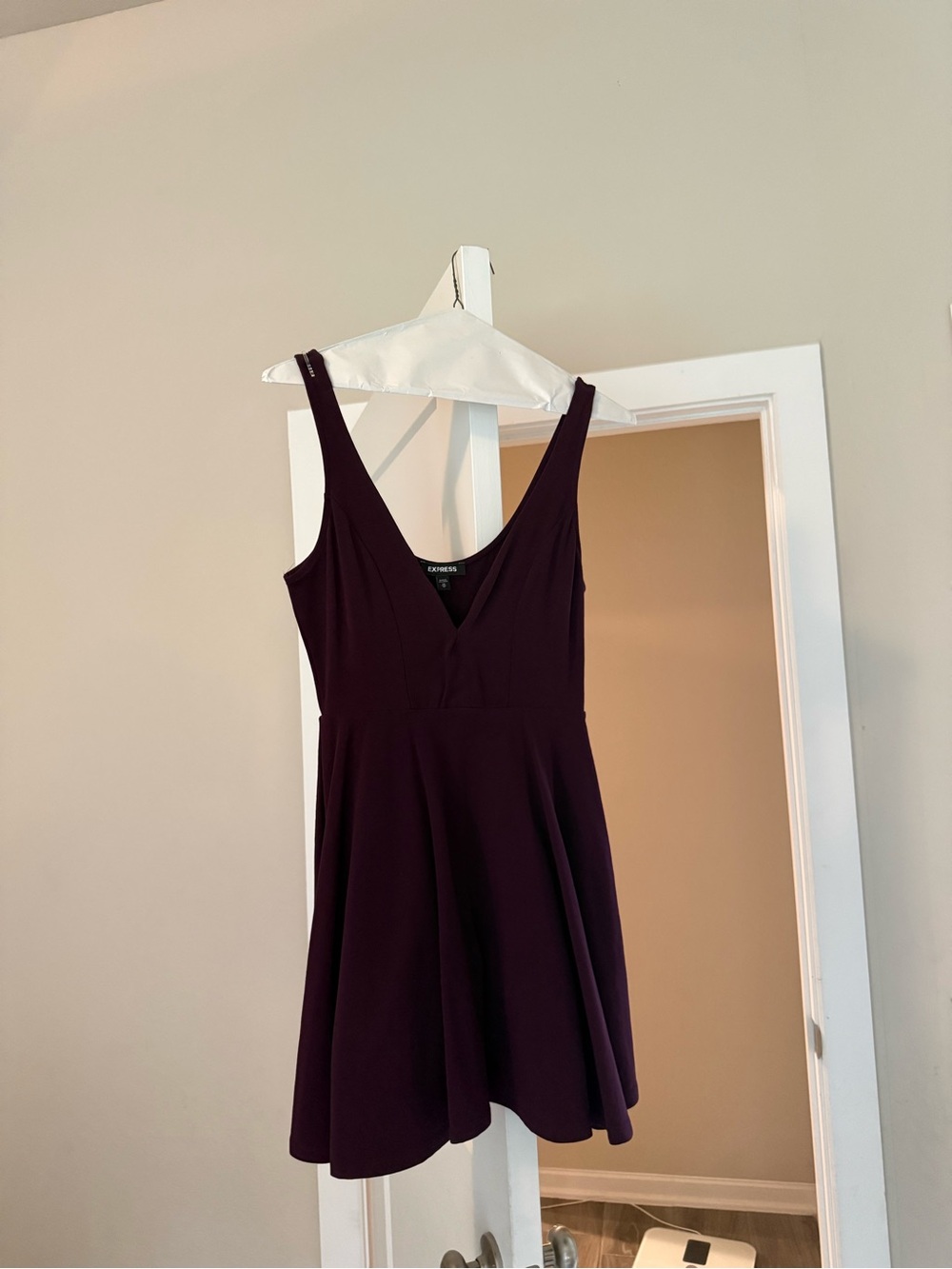 Express Plum Sleeveless V-Neck Fit & Flare Mini Dress